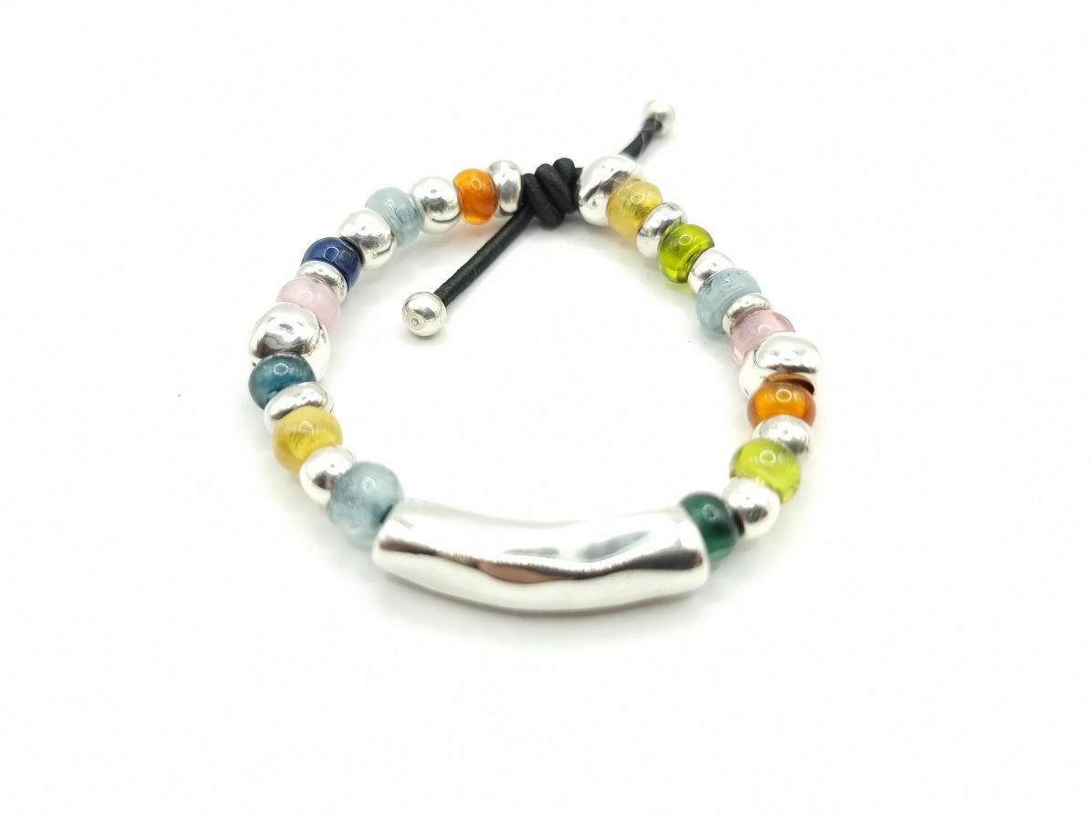 Pulsera elástica con bolas de cristal y zamak - Imagen 2