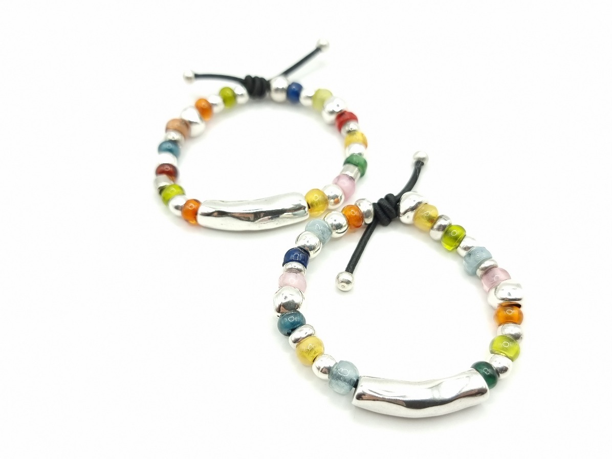 Pulsera elástica con bolas de cristal y zamak - Imagen 3