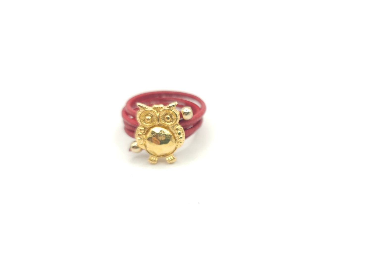 Anillo de cuero con búho dorado - Imagen 2