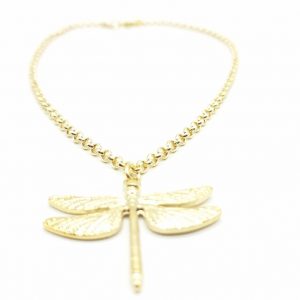 Collar de cadena2 dorada y libélula mediana