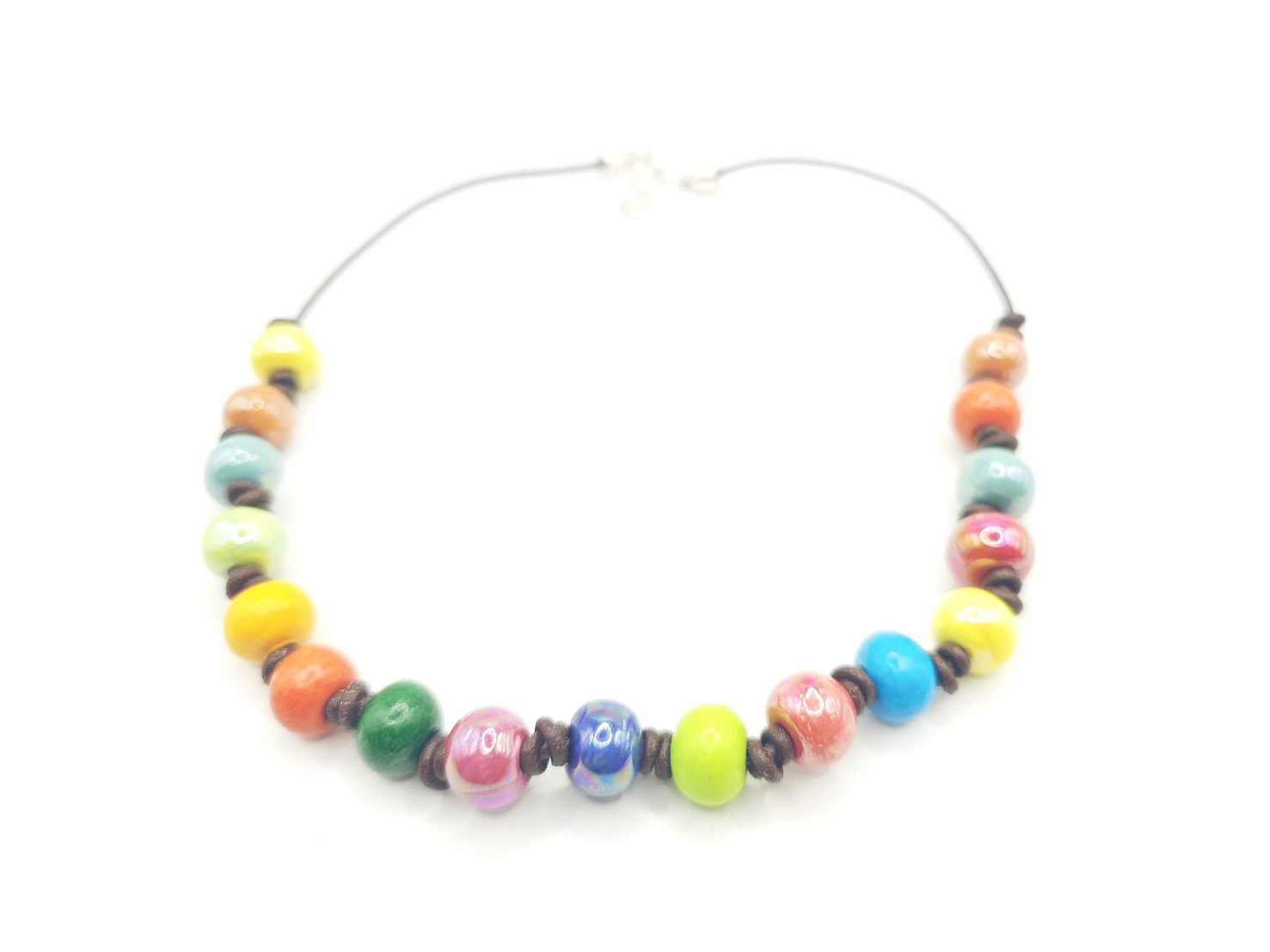 Collar de cuero con bolas de cerámica de colores - Imagen 3