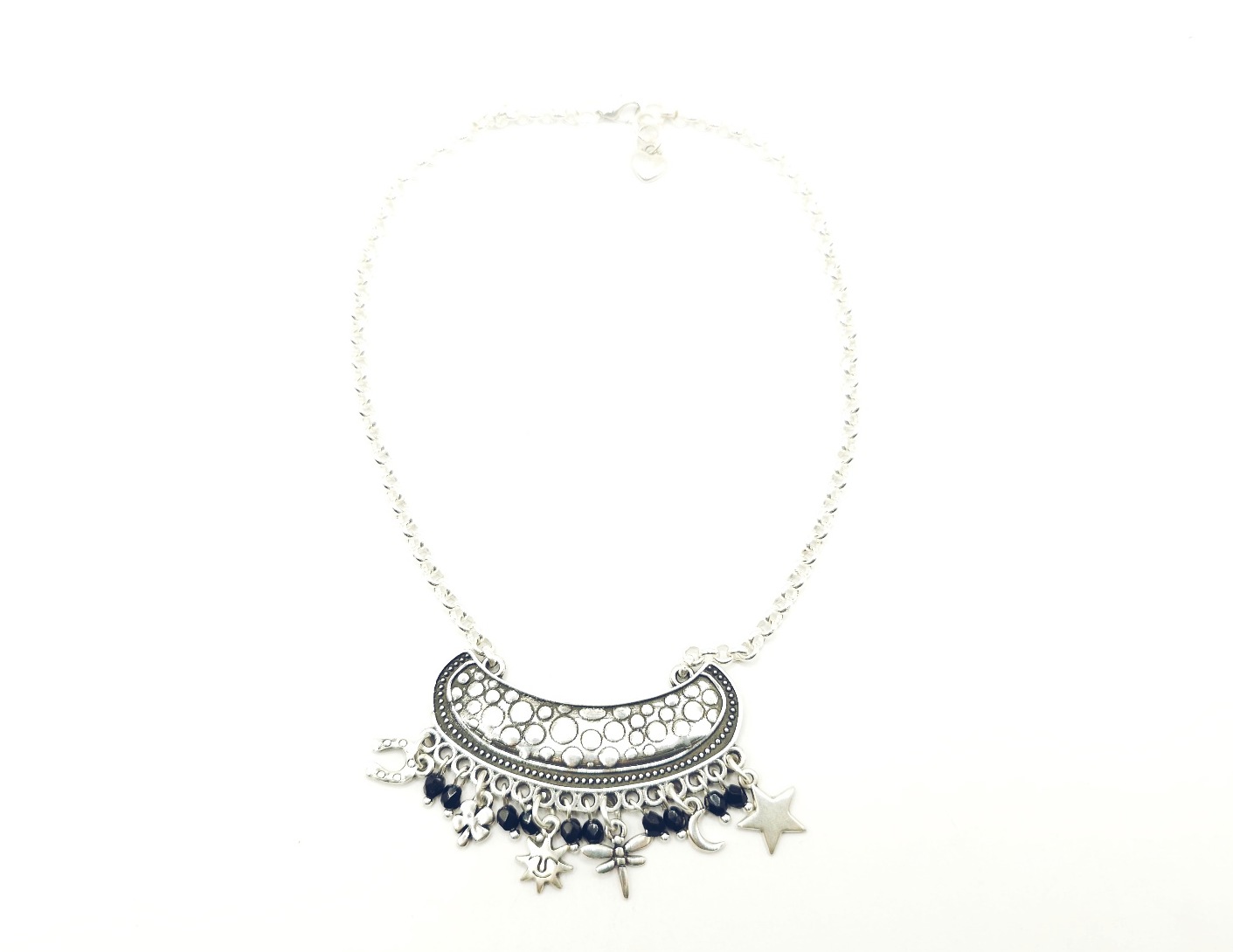 Collar de cadena4 con colgantes y cristal