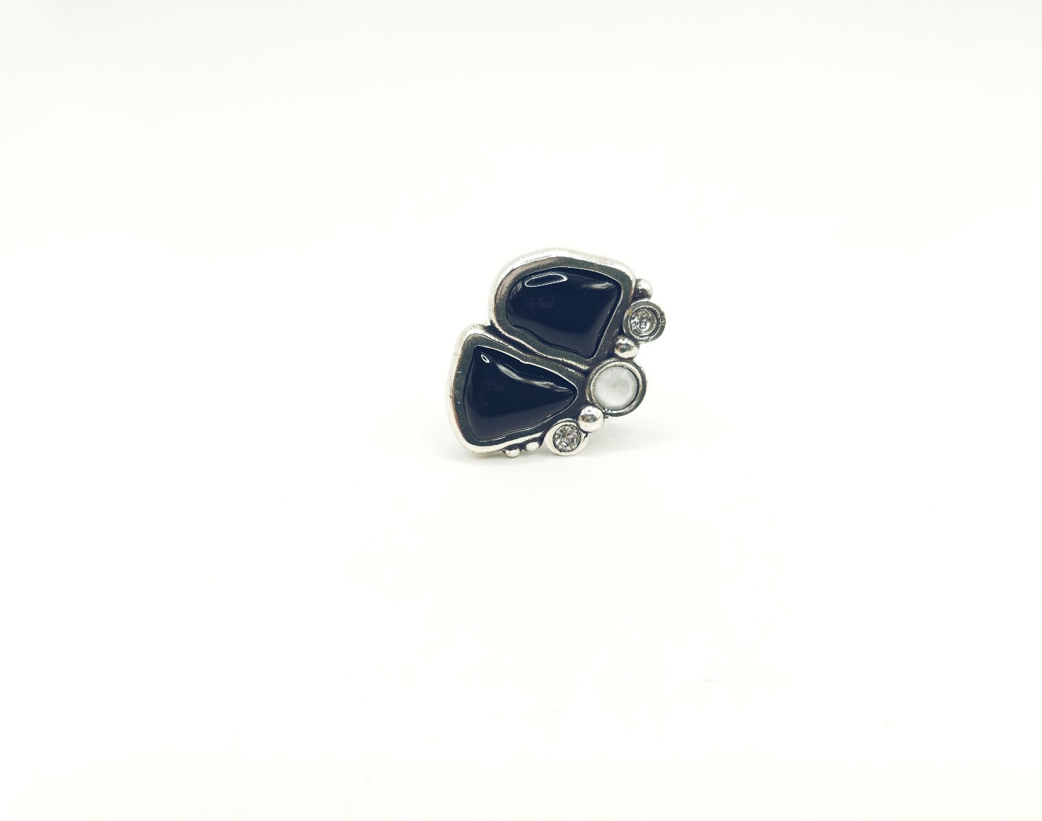 Anillo piedra doble y cristales - Imagen 2