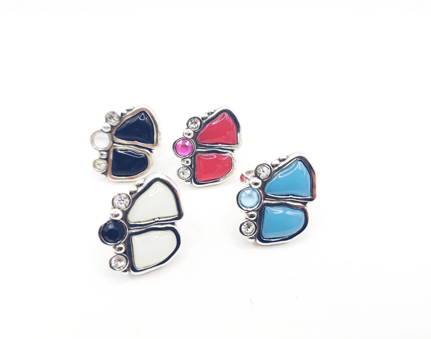 Anillo piedra doble y cristales
