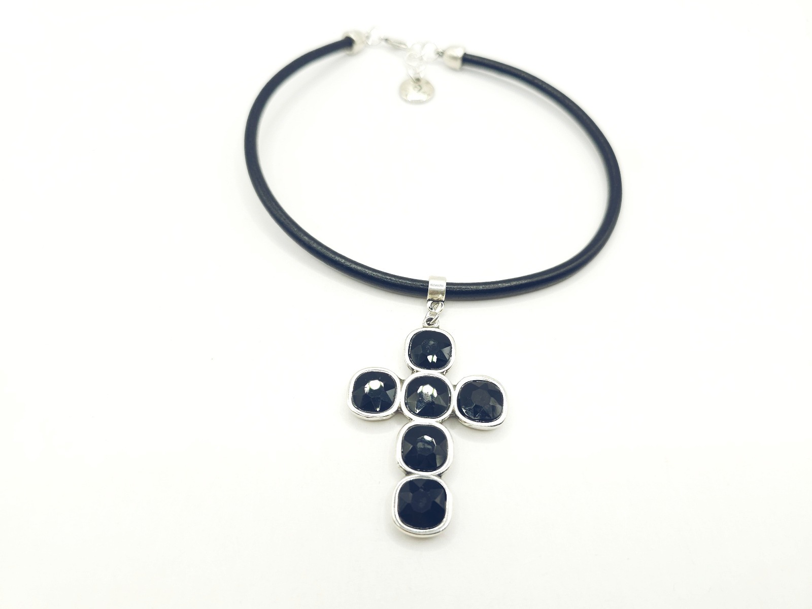 Collar de cuero con cruz de cristal - Imagen 3