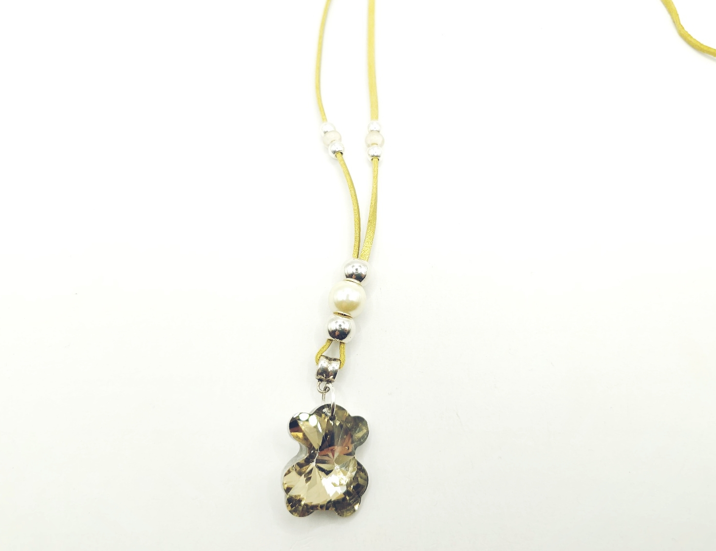 Collar de cordón de ante con oso de cristal - Imagen 4