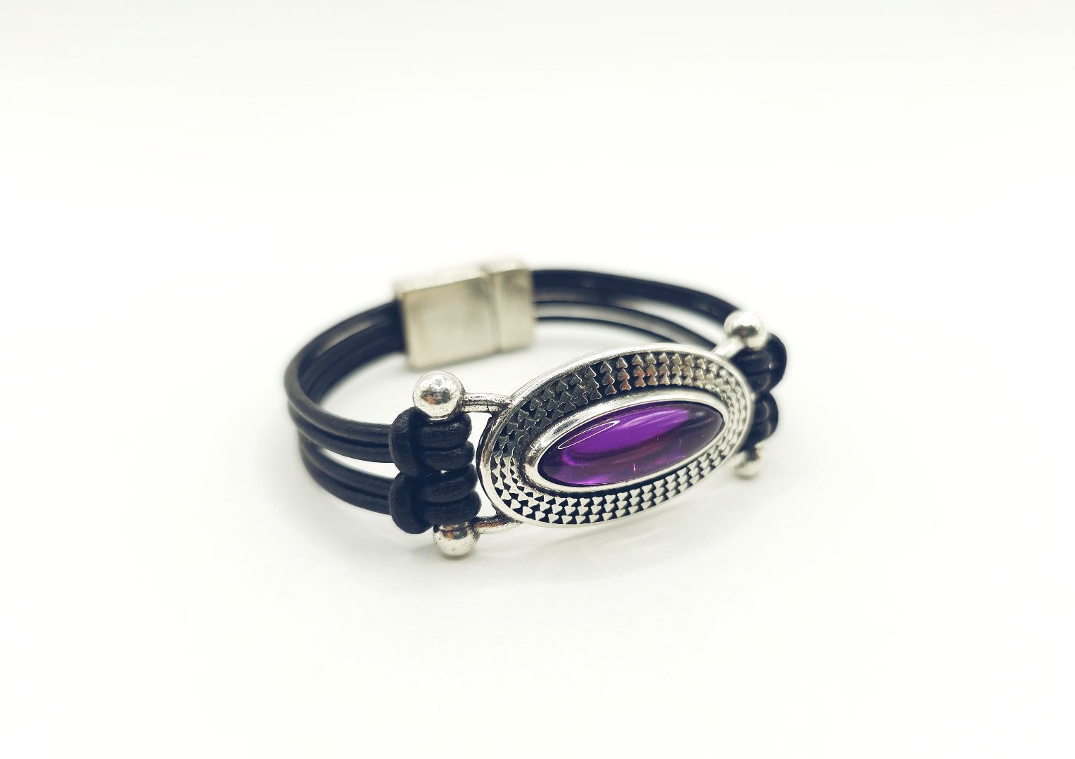 Pulsera de cuero con conector ovalado - Imagen 3