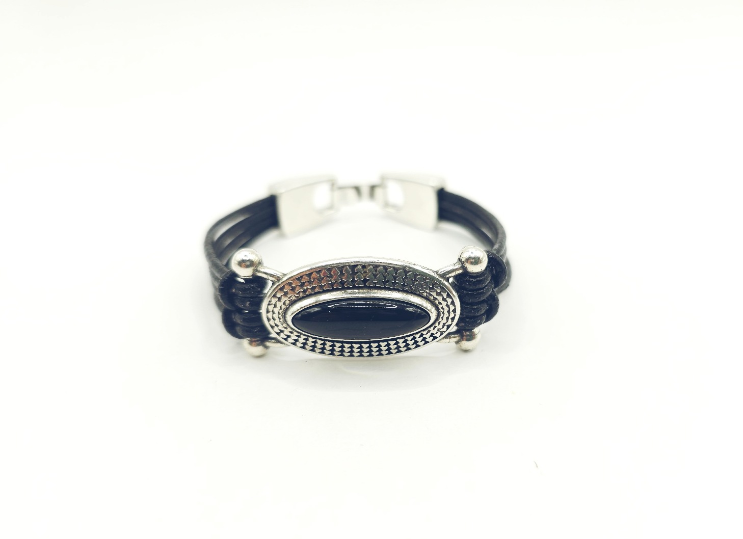 Pulsera de cuero con conector ovalado - Imagen 2