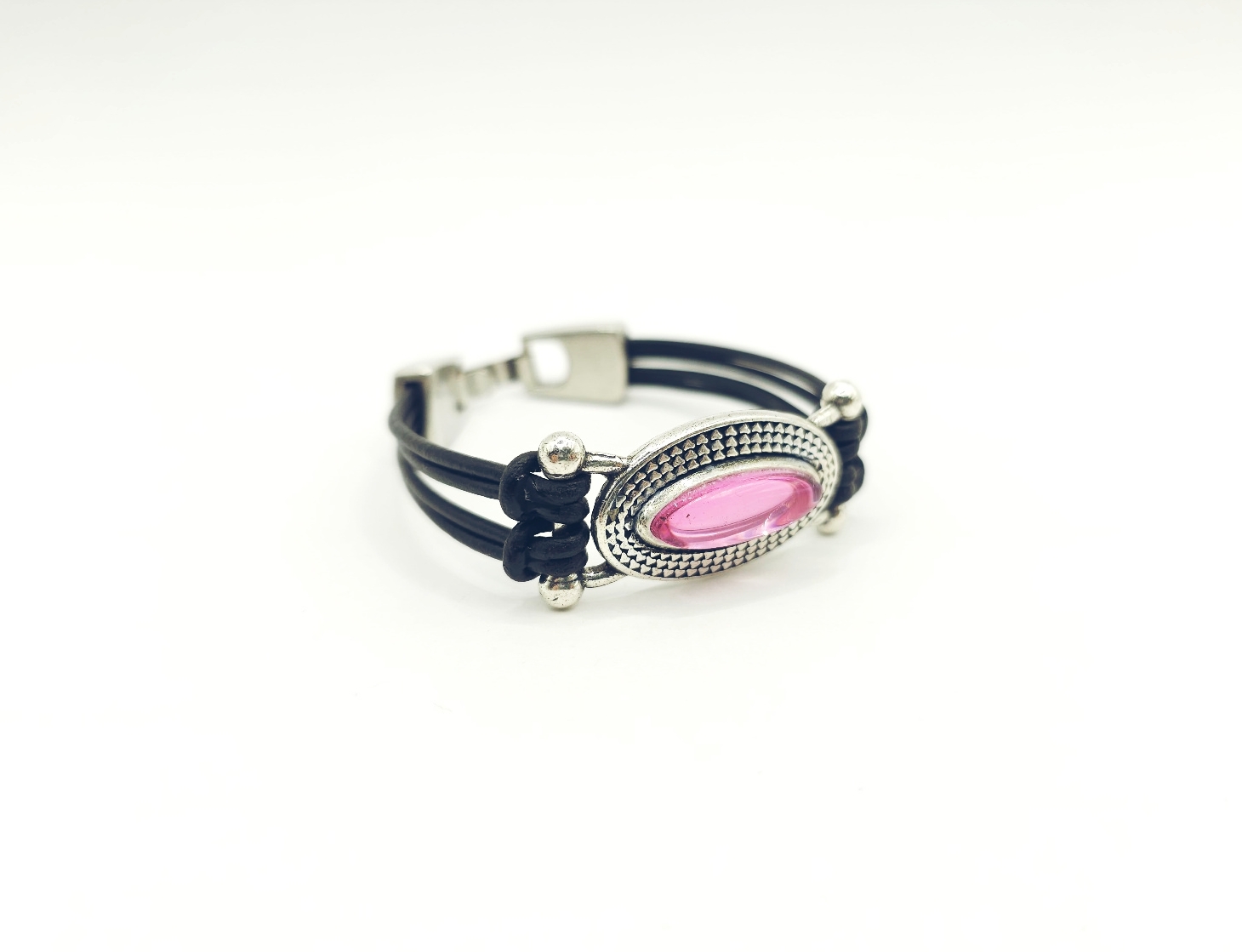Pulsera de cuero con conector ovalado - Imagen 4