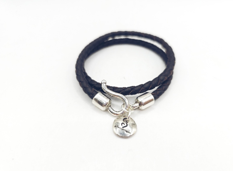 Pulsera de cuero trenzado con cierre gancho - Imagen 2