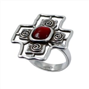 Anillo cruz con cristal central